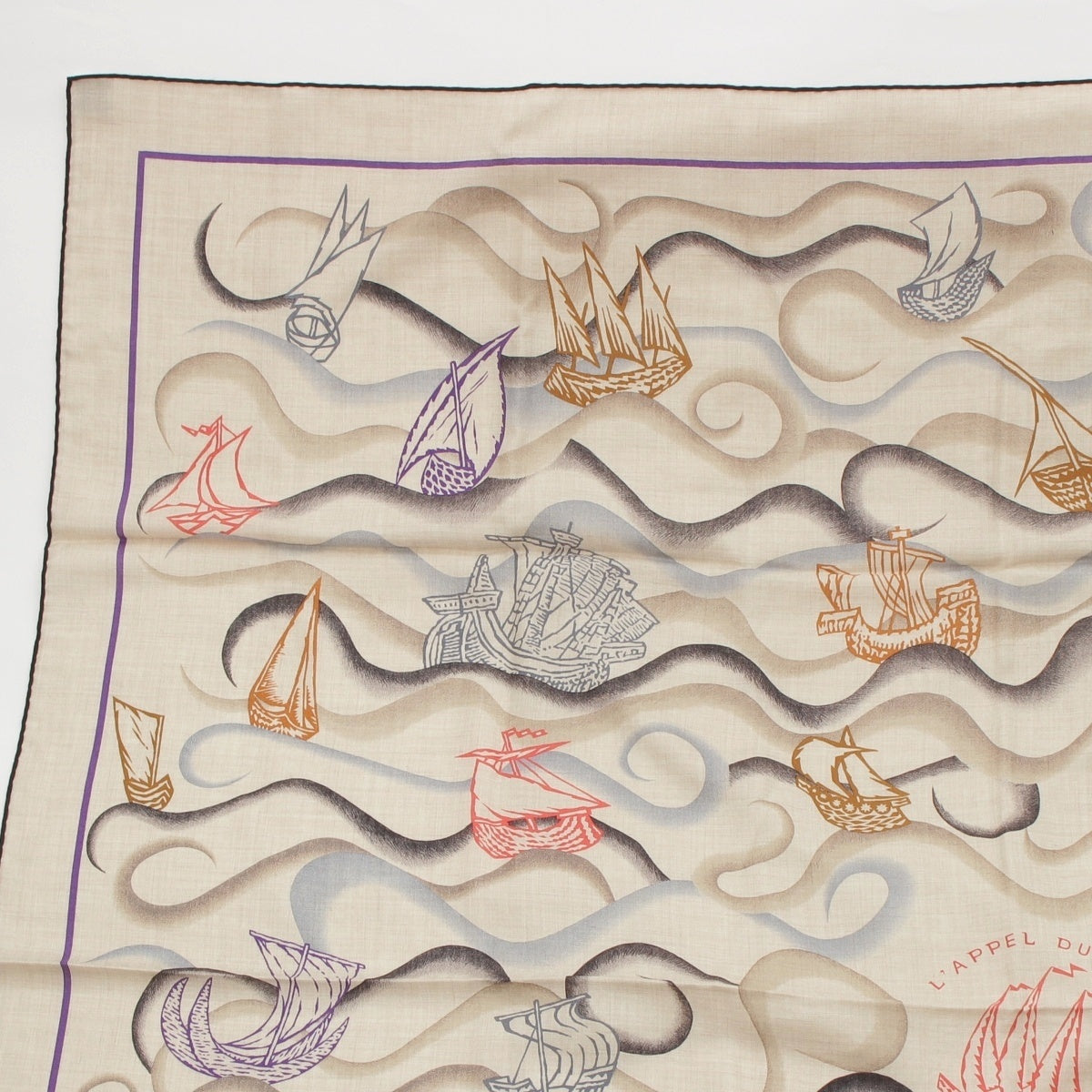 HERMES Carre Geant 140 cashmere silk L'APPEL DU LARGE - Call of the Sea - All-over print scarf Beige 140