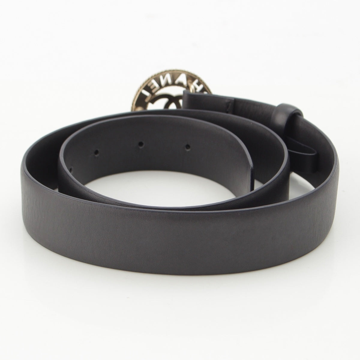 CHANEL COCO Mark Circle leather belt black 75/30