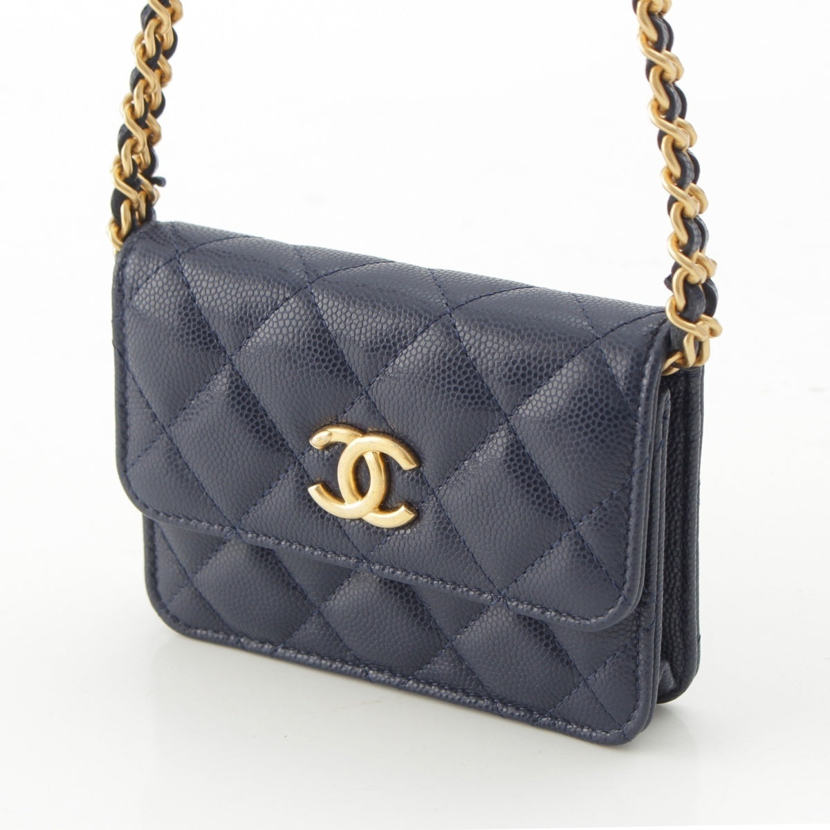 CHANEL Matrasse Mini Caviar skin leather COCO ButtonChain Shoulder Bag Navy
