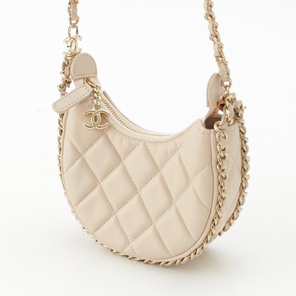 CHANEL Matelassé Mini Hobo Chain leather Shoulder Bag AS3917 Ivory