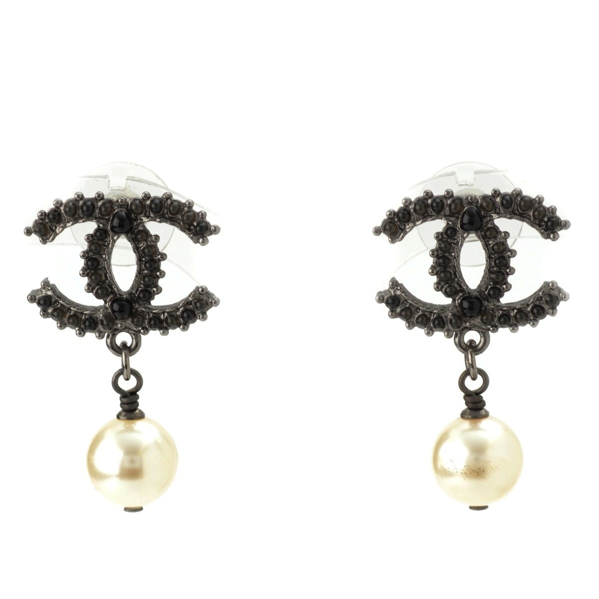 CHANEL COCO Mark Rhinestone pearl Pierce black