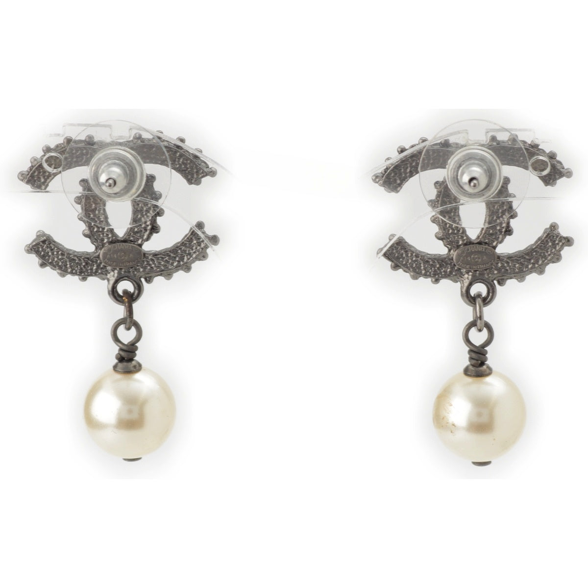 CHANEL COCO Mark Rhinestone pearl Pierce black