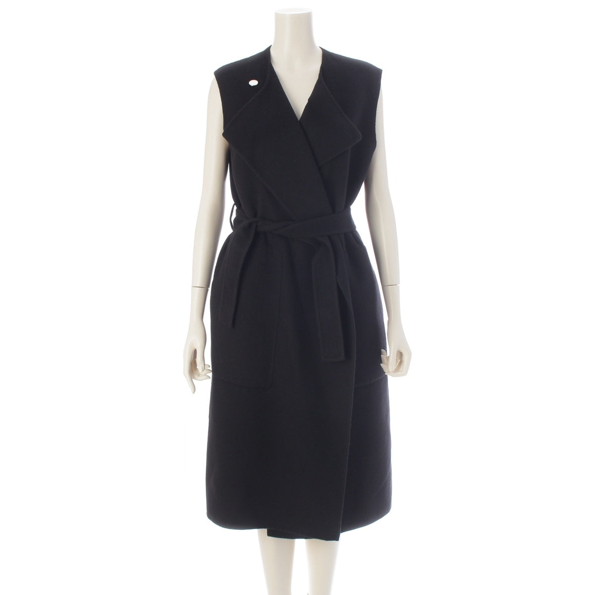 HERMES cashmere Belted long vest with Serie buttons coat black 36