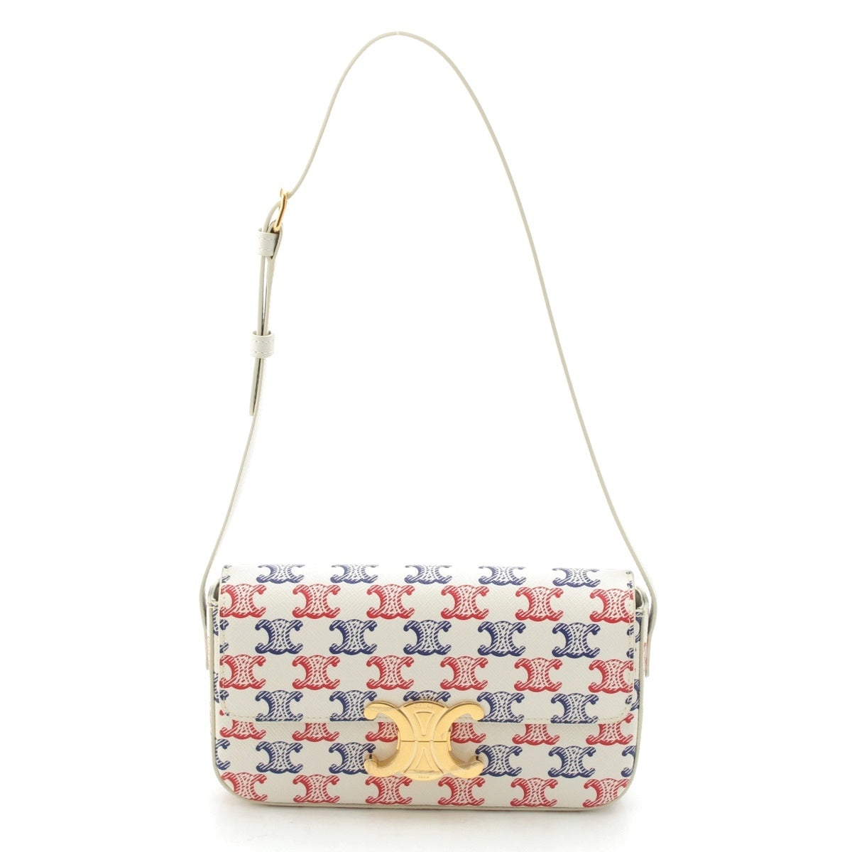 CELINE Triomphe Claude Tennis Calfskin Small Shoulder Bag 194142EY3.07LR White x blue x red