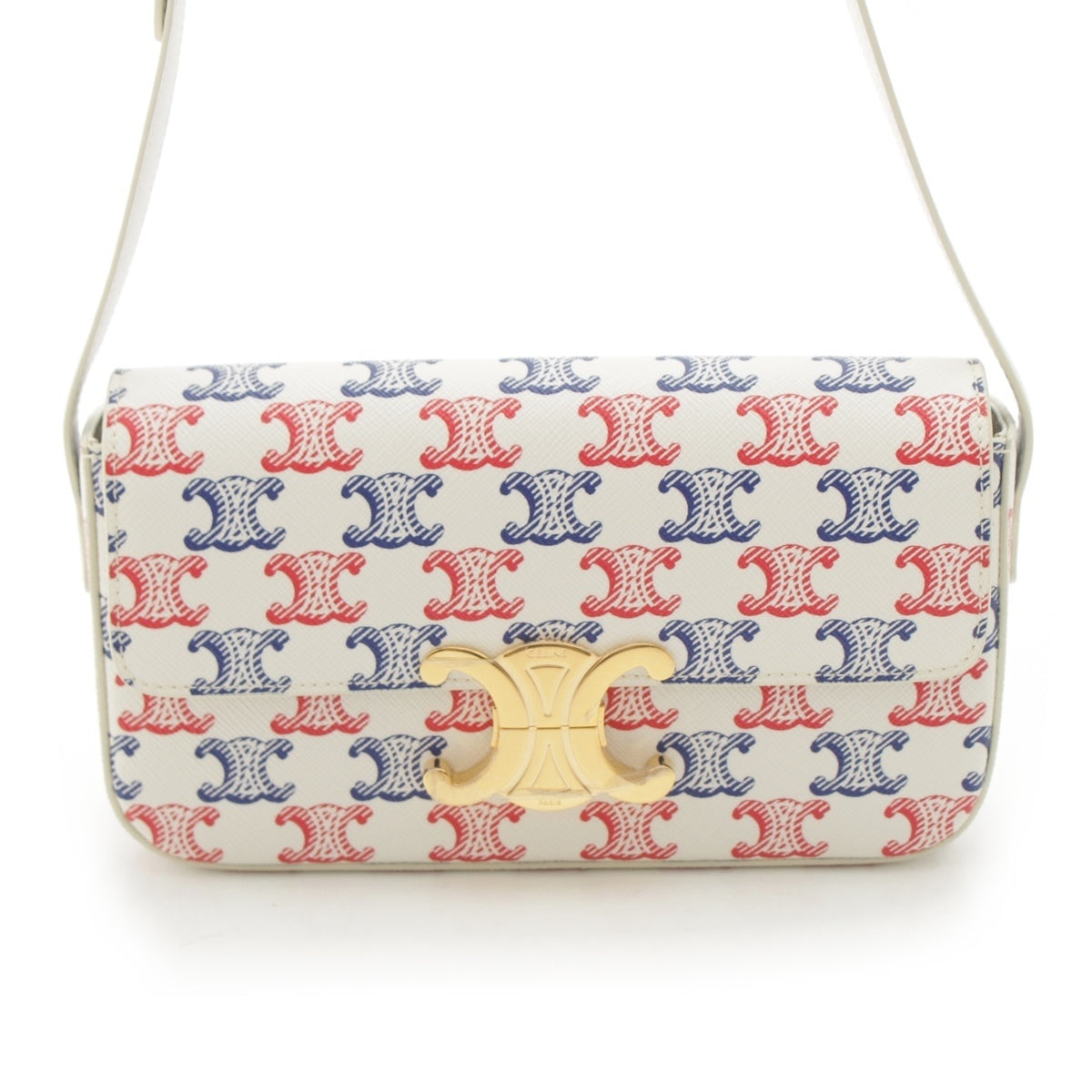 CELINE Triomphe Claude Tennis Calfskin Small Shoulder Bag 194142EY3.07LR White x blue x red