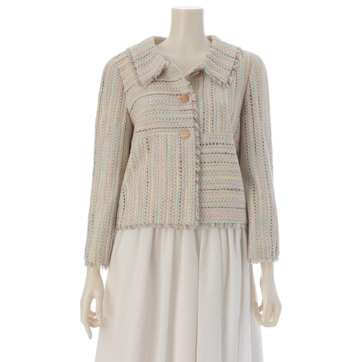 CHANEL tweed Jacket Wood Button multicolor 38
