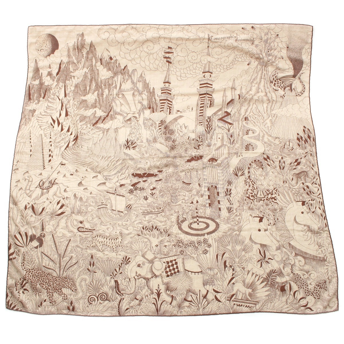 HERMES Carre Geant cashmere silk All-over print Cosmographia Universalis (Cosmology of the Universe) shawl beige