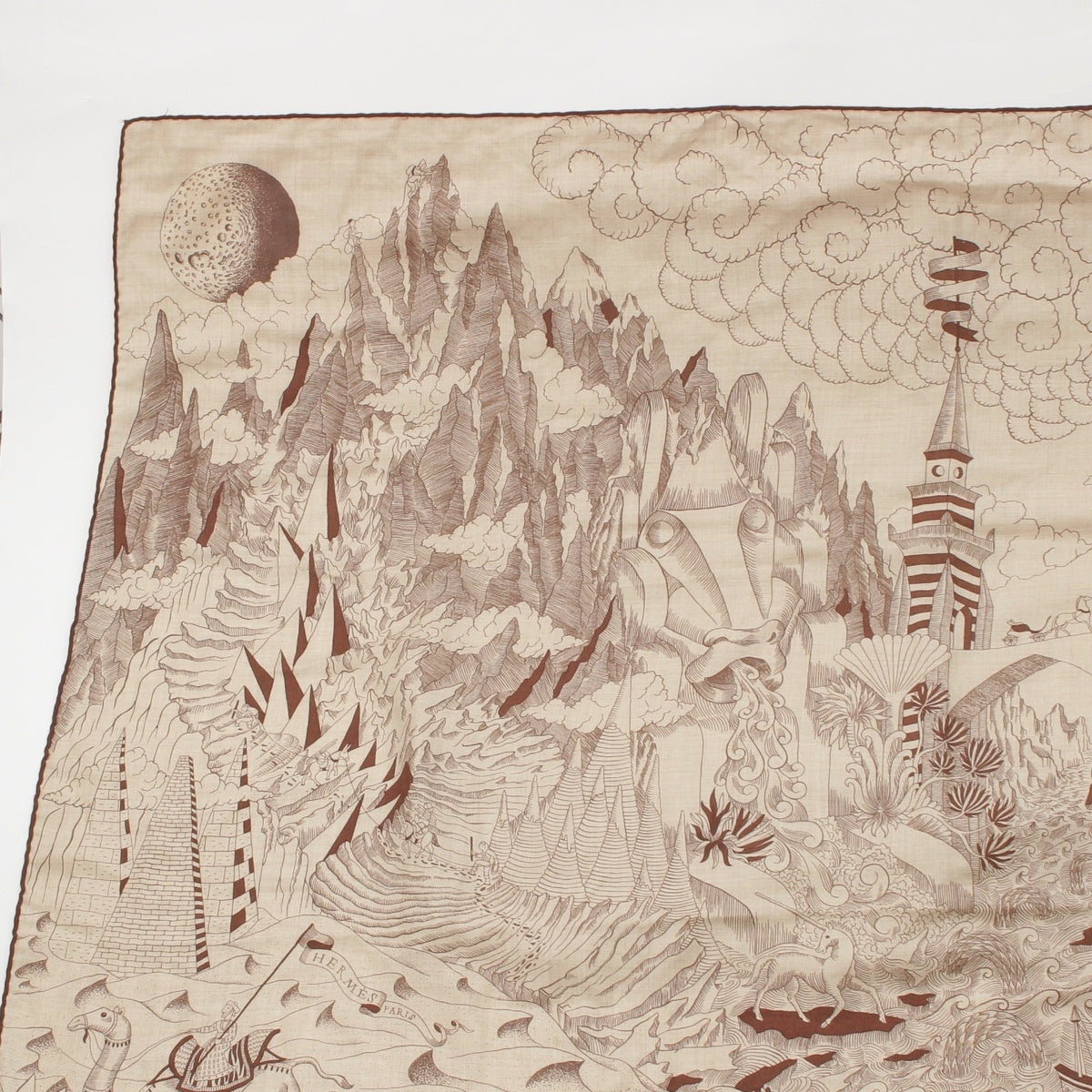 HERMES Carre Geant cashmere silk All-over print Cosmographia Universalis (Cosmology of the Universe) shawl beige