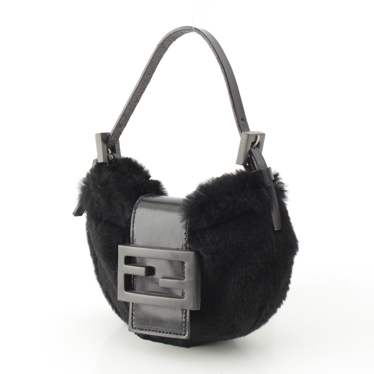 FENDI Mamma Mini Croissant fur FFMetal Far Pouch black