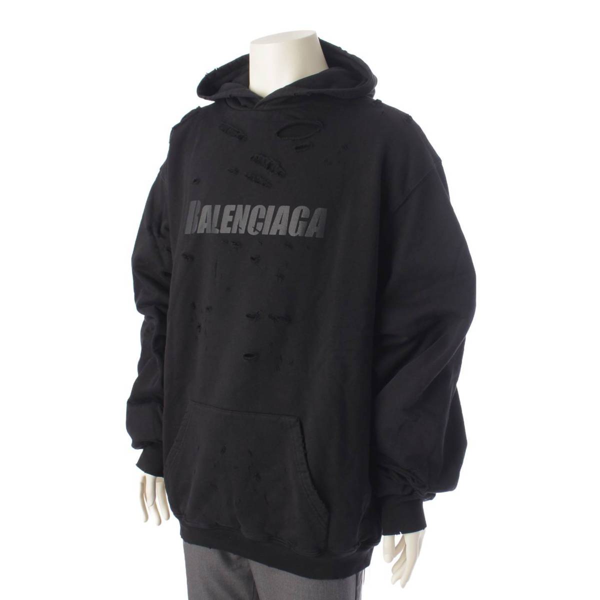 Balenciaga ロゴ デストロイ フーディー ダメージ パーカー 659403TKVB61781 ブラック XXS (193944