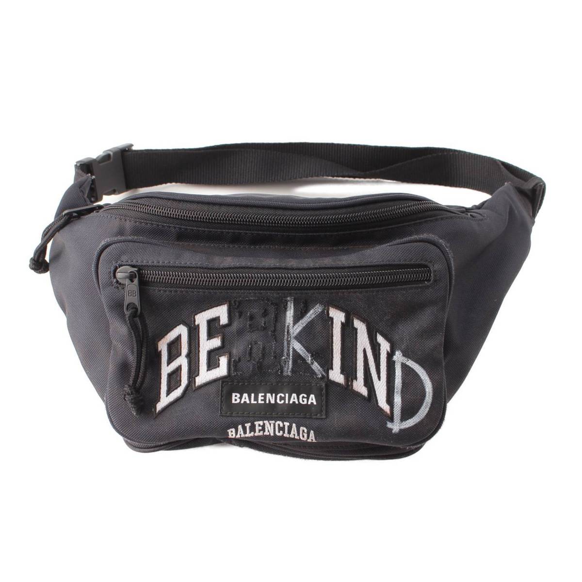 Balenciaga メンズ ナイロン キャンバス BE KIND ダメージ加工 ボディバッグ 482389 ブラック (207088