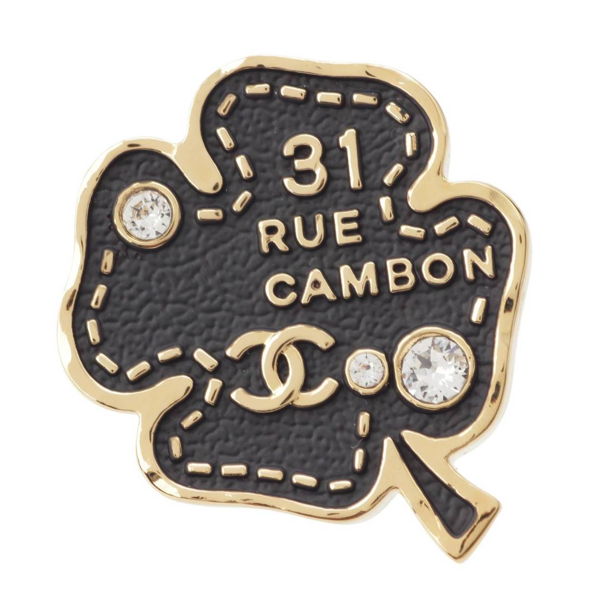 Chanel B23S ココマーク クローバー ラインストーン ピンブローチ ABA782 ブラック (195953