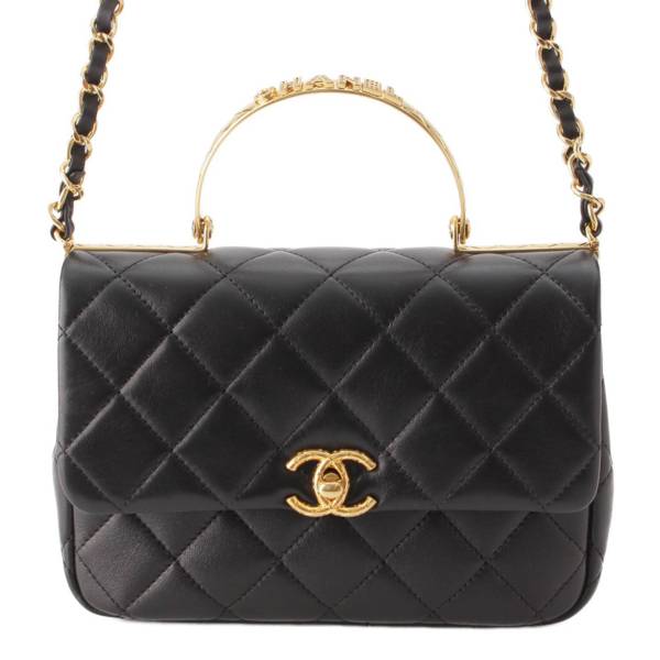 Chanel マトラッセ シャイニー ラムスキン 2way トップハンドルバッグ AS4605 ブラック (207796