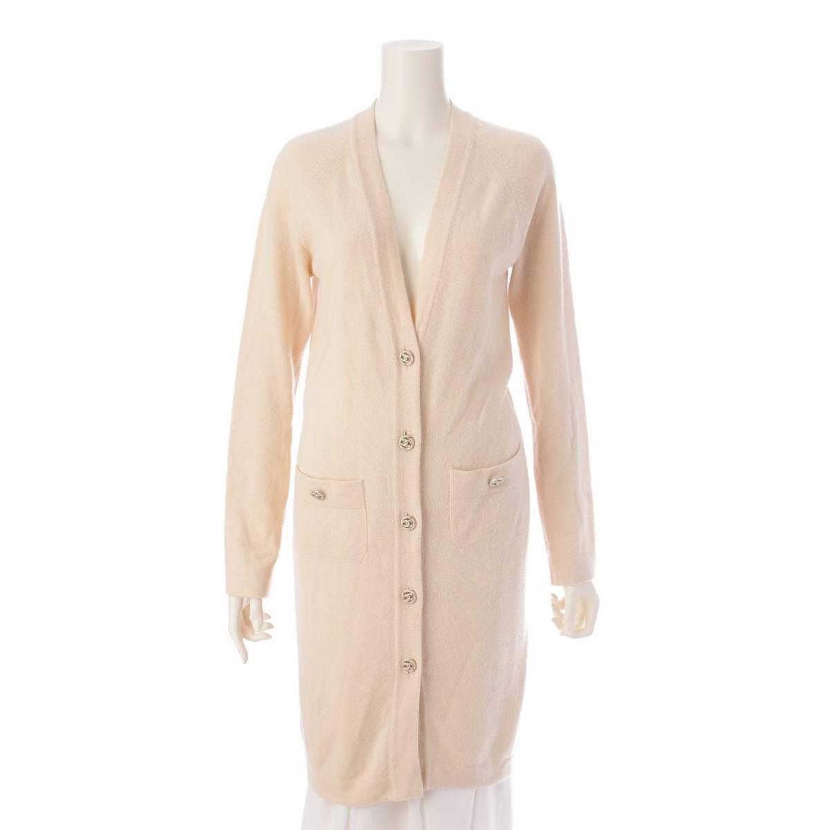 Chanel ココマークボタン カシミヤ ロングカーディガン P40776 ベージュ 36 (204234