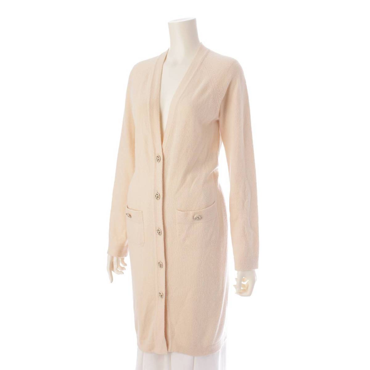 Chanel ココマークボタン カシミヤ ロングカーディガン P40776 ベージュ 36 (204234