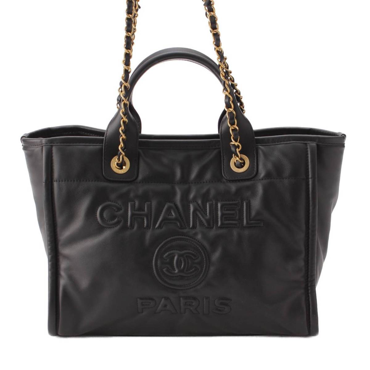 Chanel ドーヴィル スモール ラムスキン 2wayチェーントートバッグ AS3257 ブラック (209761