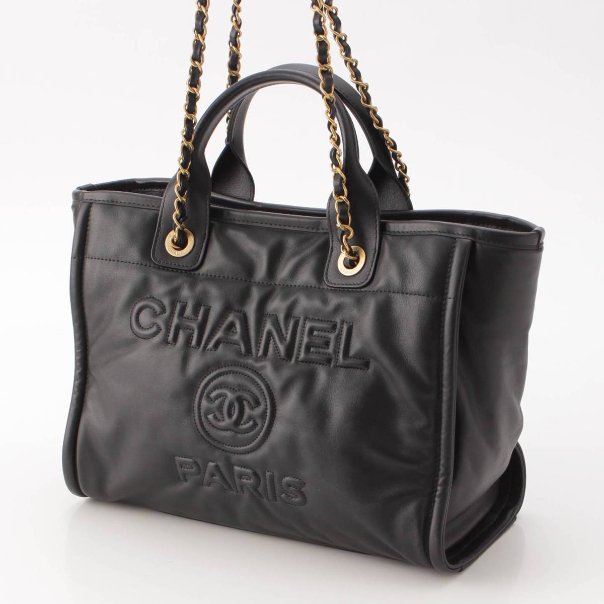 Chanel ドーヴィル スモール ラムスキン 2wayチェーントートバッグ AS3257 ブラック (209761