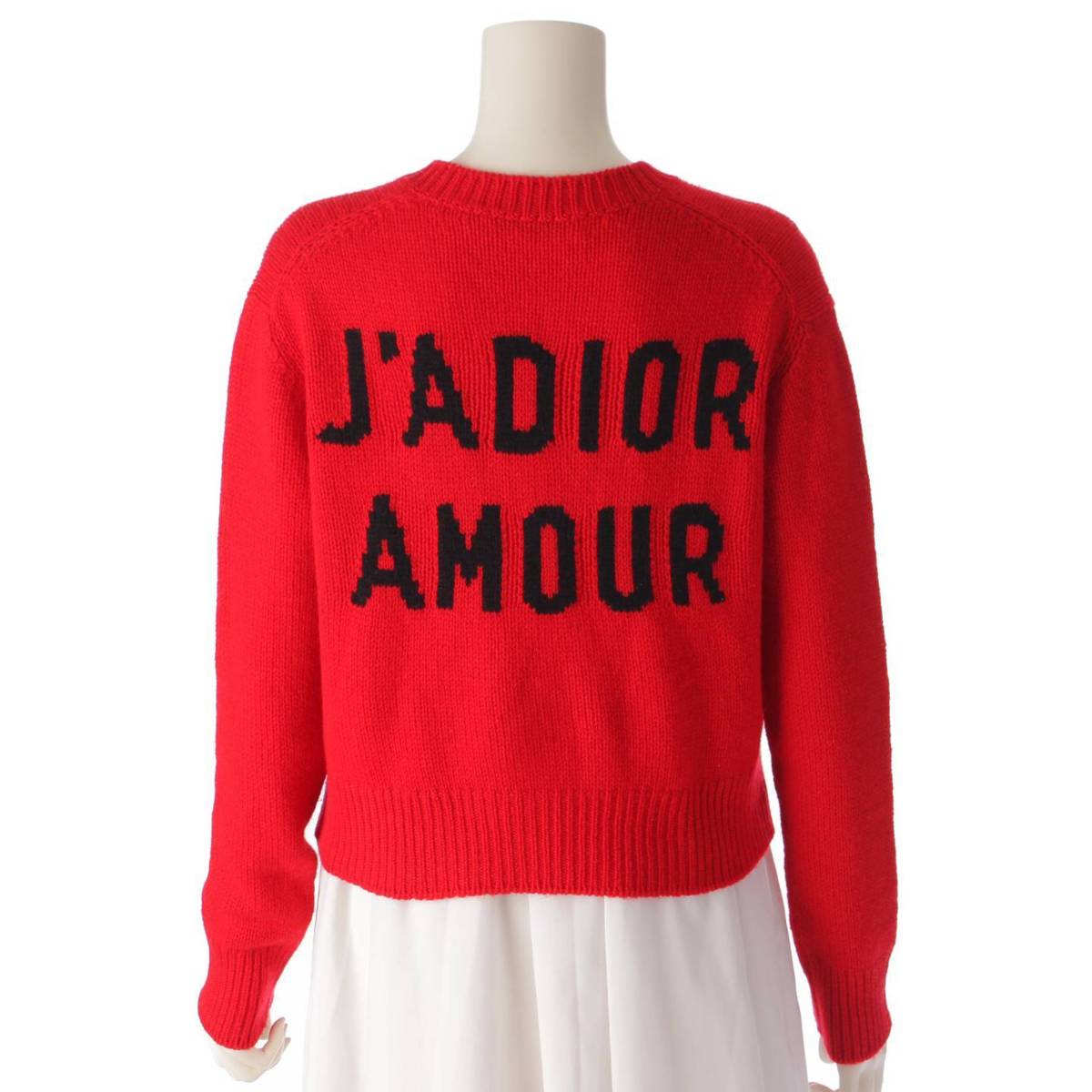 DIOR 18年 J'ADIOR AMOUR カシミヤ Vネック ニット セーター 854S82AM037 レッド 36 (206761