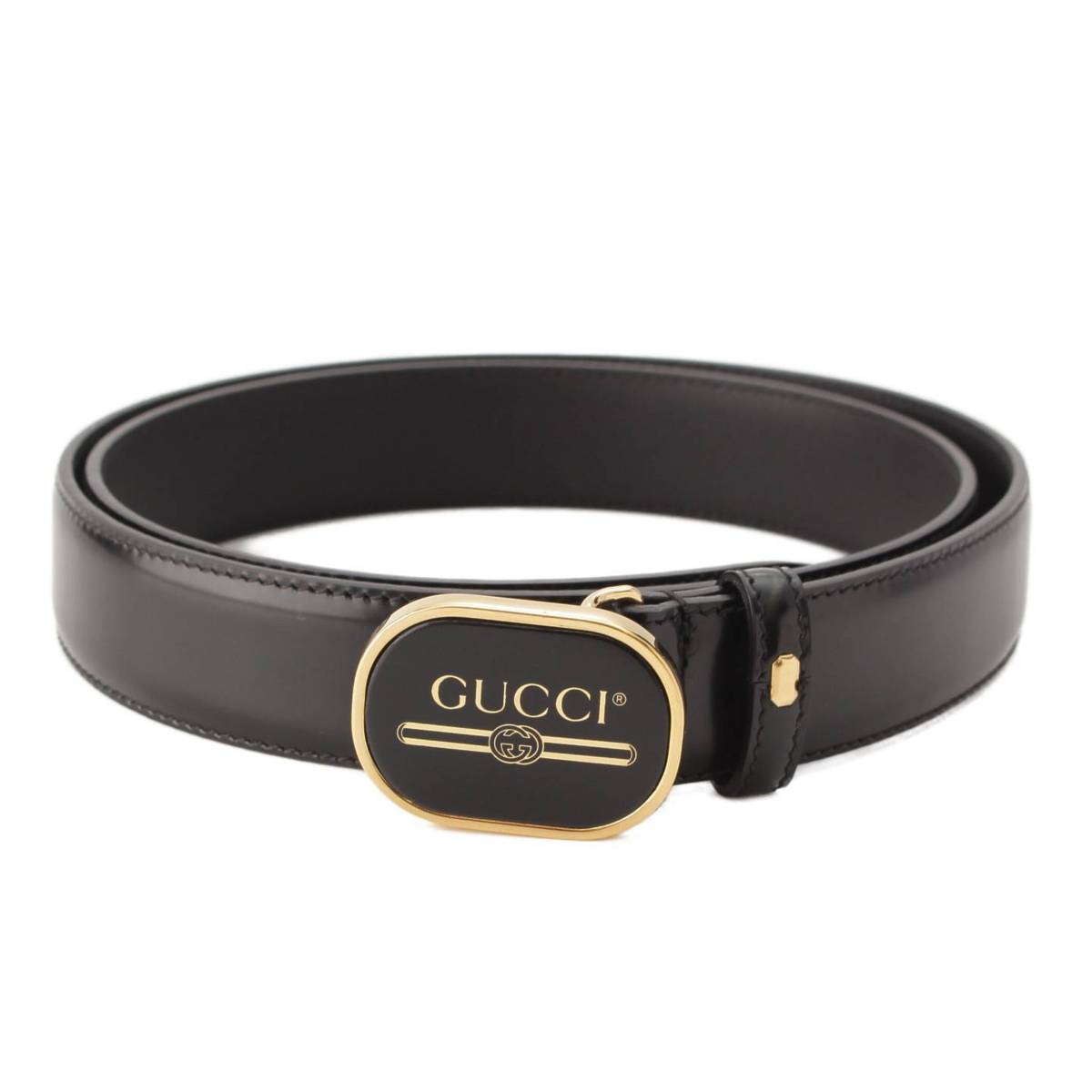 Gucci メンズ レザー ロゴ プレート ベルト 547754 ブラック 95/38 (207162