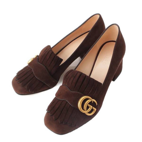 Gucci GGマーモント タッセル スエード ヒール パンプス 408208 ブラウン 36 (205328