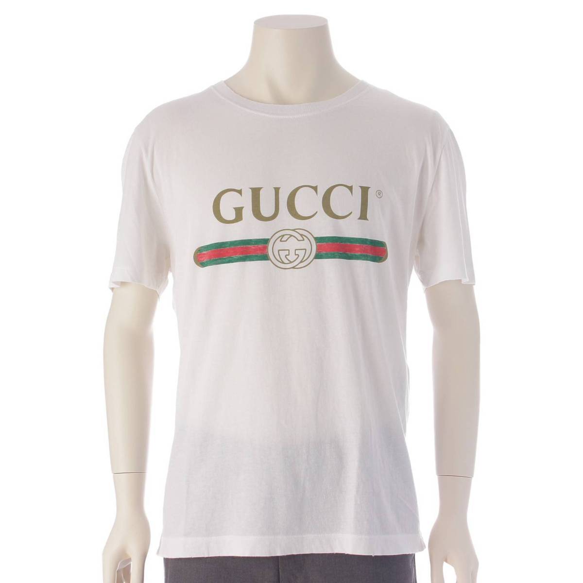 Gucci メンズ ロゴウォッシュド オーバーサイズ 半袖 Tシャツ トップス 440103 ホワイト M (208535