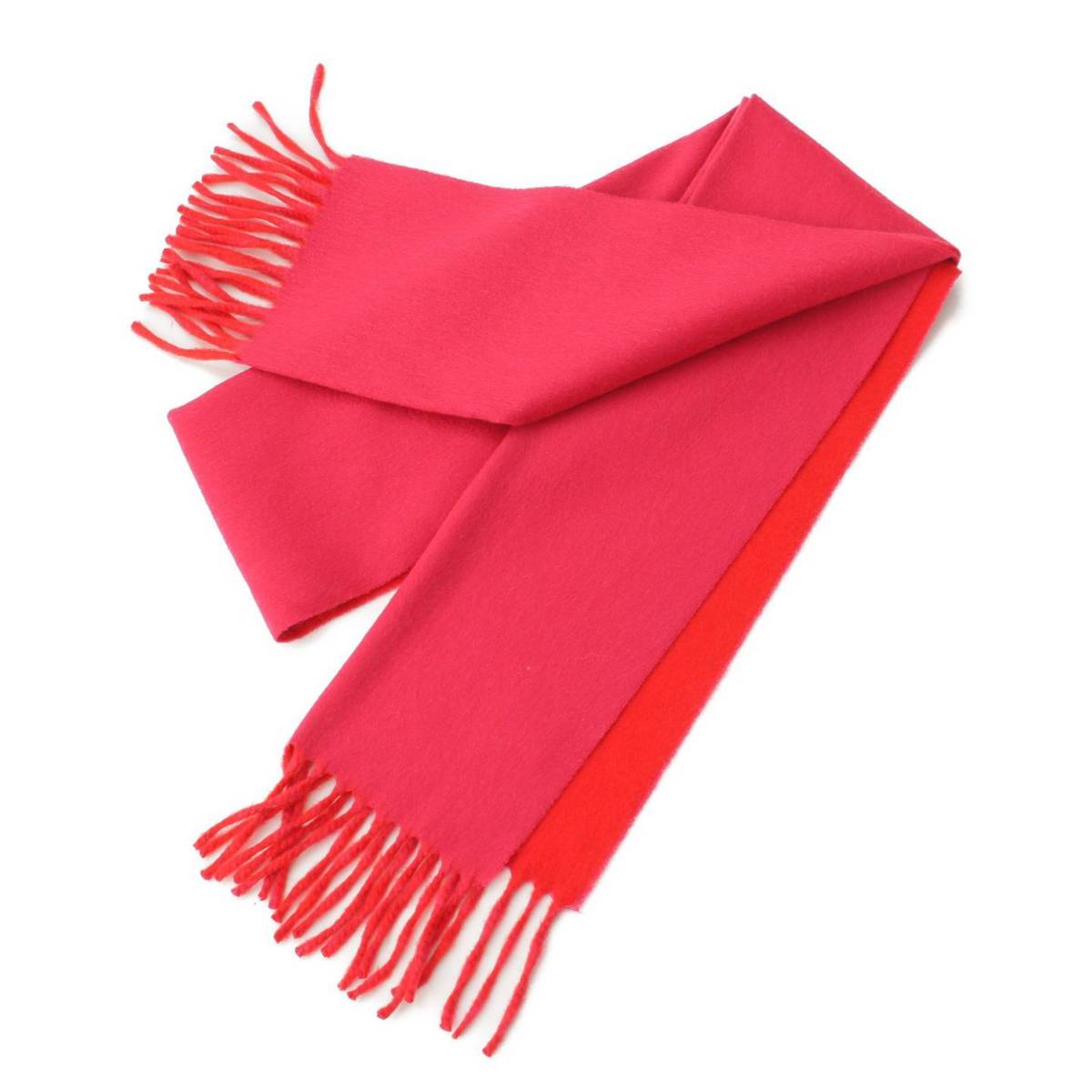 Hermes エブリン Hロゴ カシミヤ100% フリンジ マフラー ピンク×レッド (190247