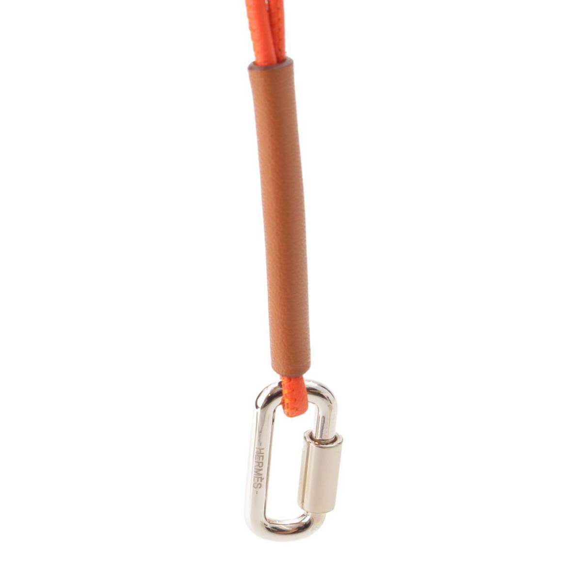 Hermes キュリオジテ レザー ネックレス ペンダント ゴールド×オレンジ (204318