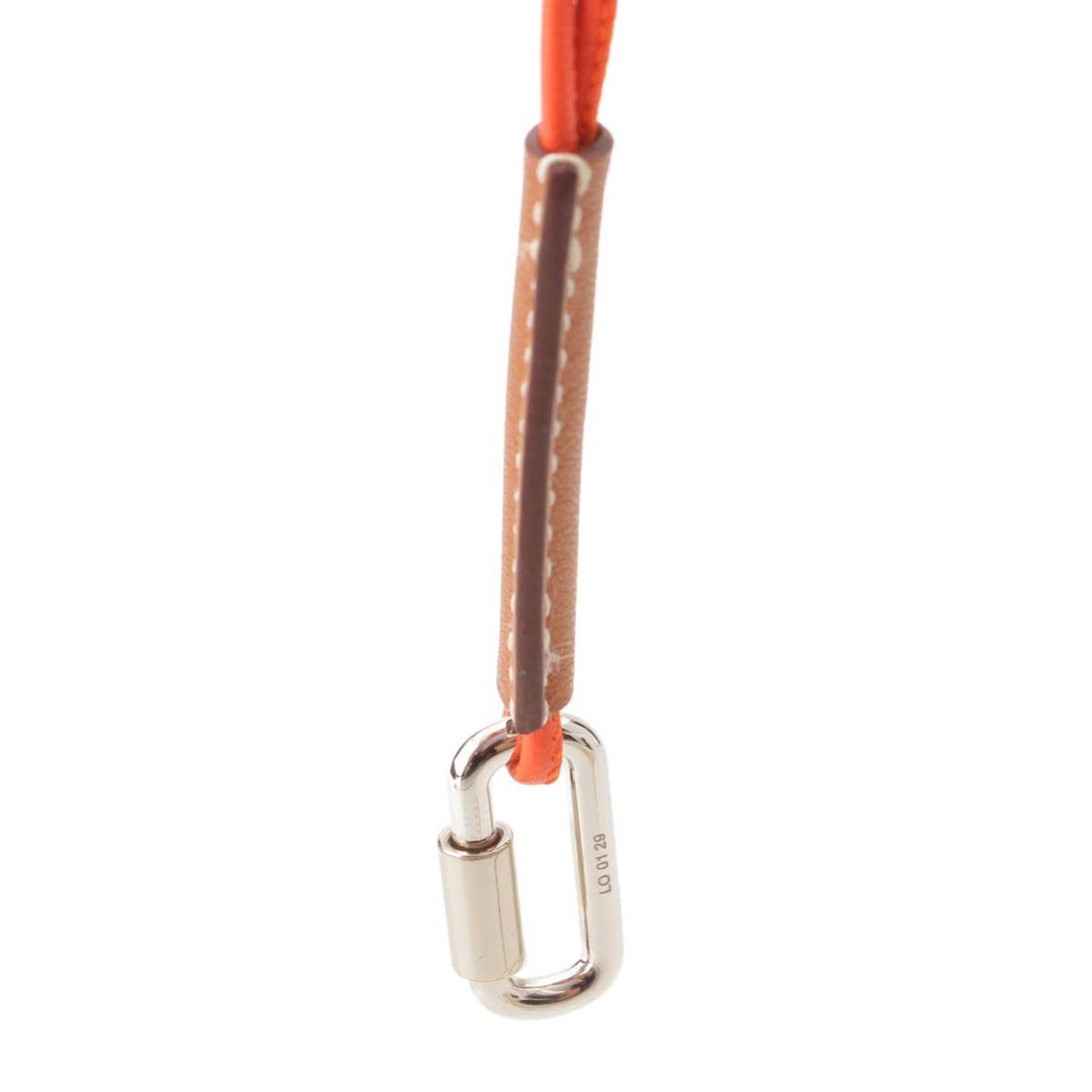 Hermes キュリオジテ レザー ネックレス ペンダント ゴールド×オレンジ (204318