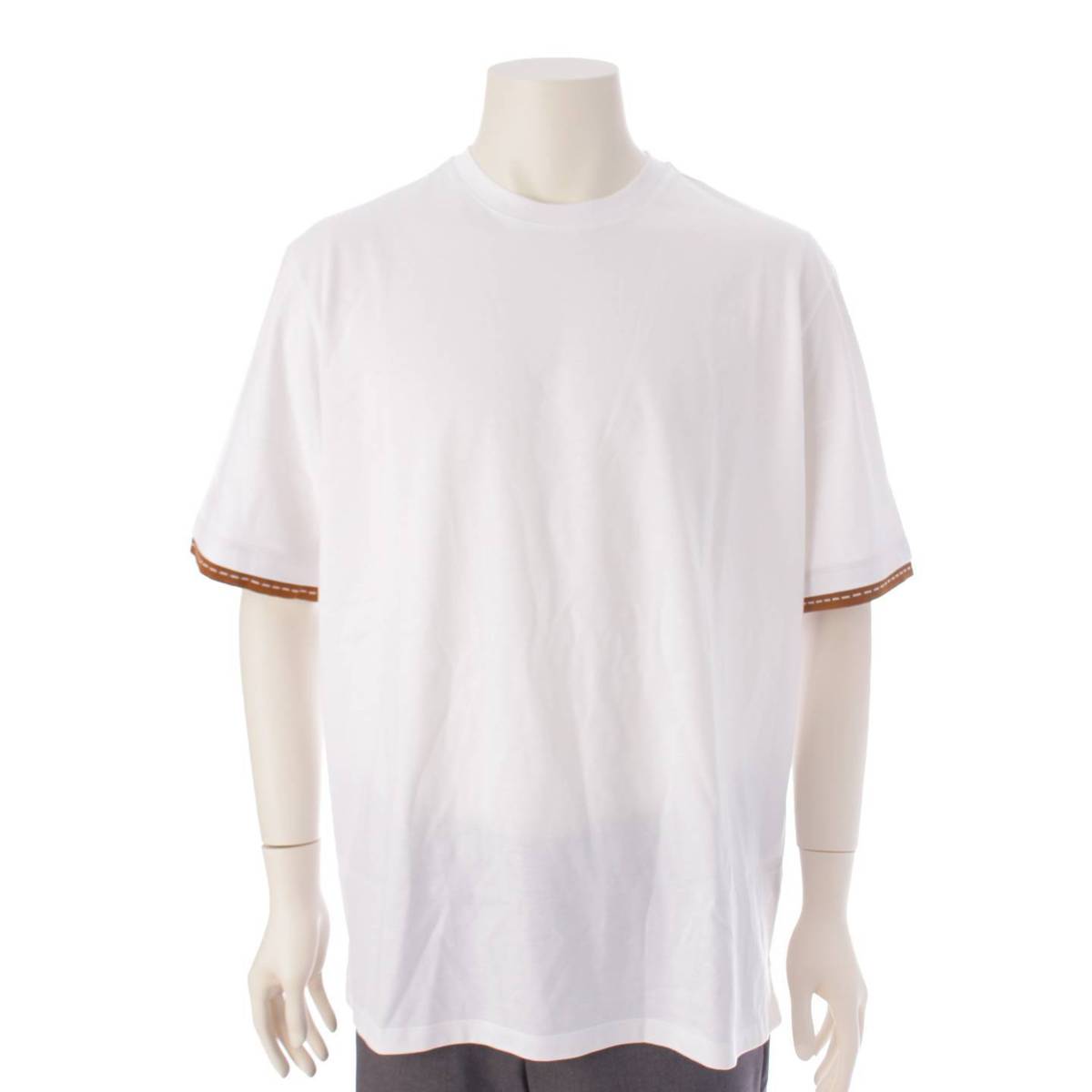 Hermes メンズ 袖ライン コットン 半袖 Tシャツ カットソー 32 5779 ホワイト L (203745