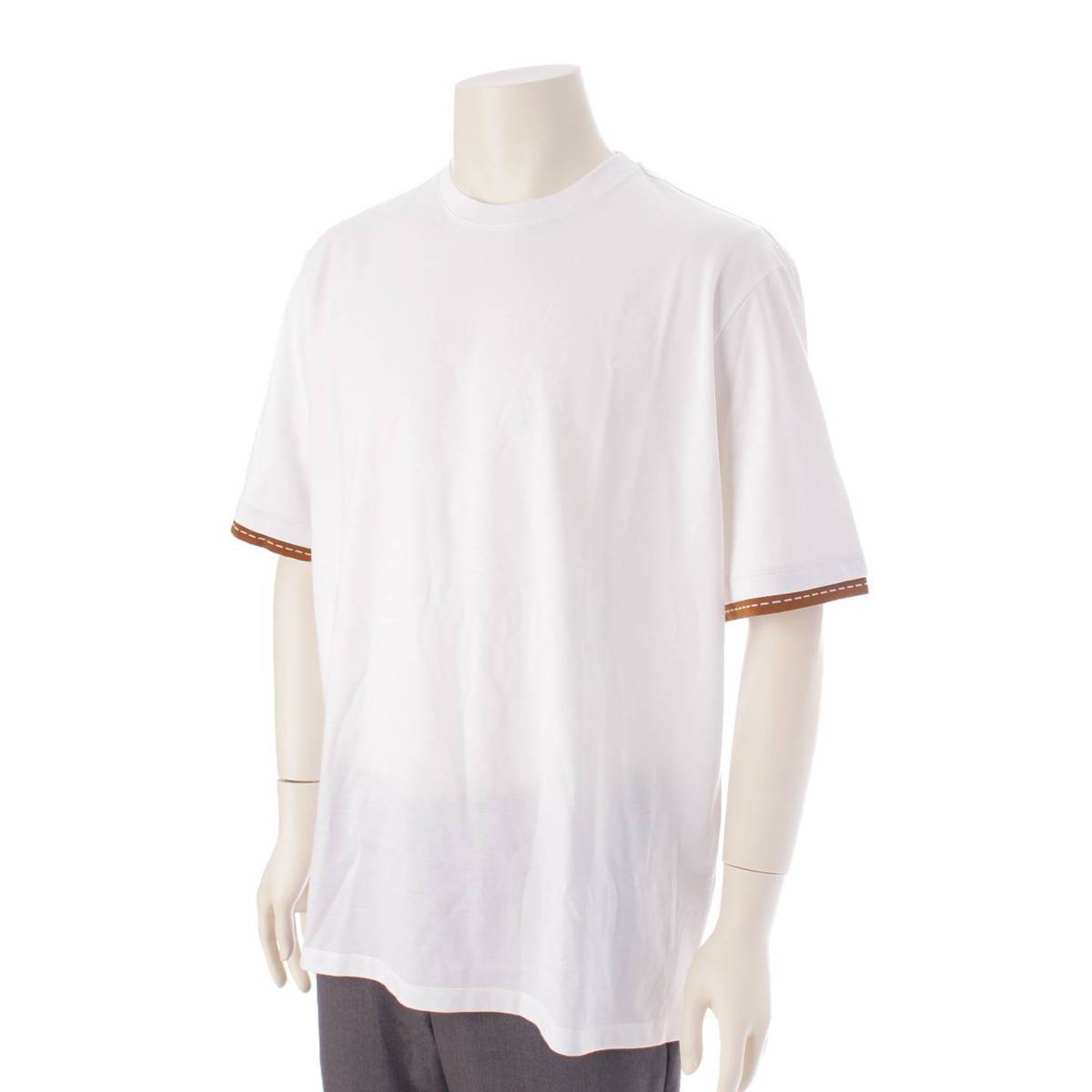 Hermes メンズ 袖ライン コットン 半袖 Tシャツ カットソー 32 5779 ホワイト L (203745