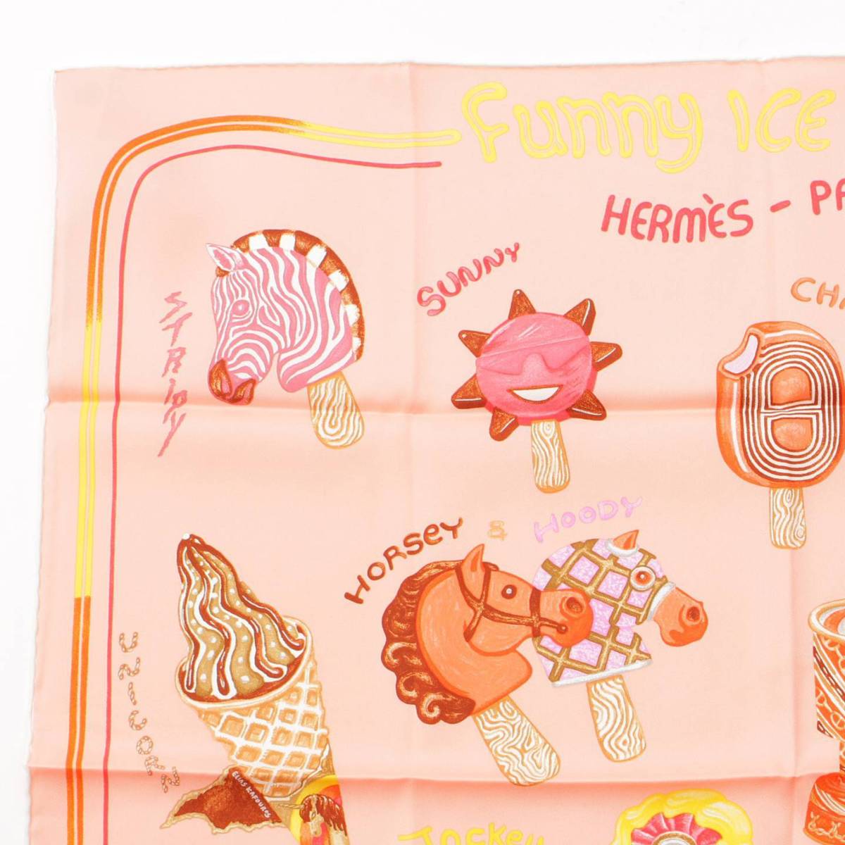 Hermes 24年 カレ70 シルク スカーフ FUNNY ICE CREAM ファニー アイスクリーム ピンク (206871