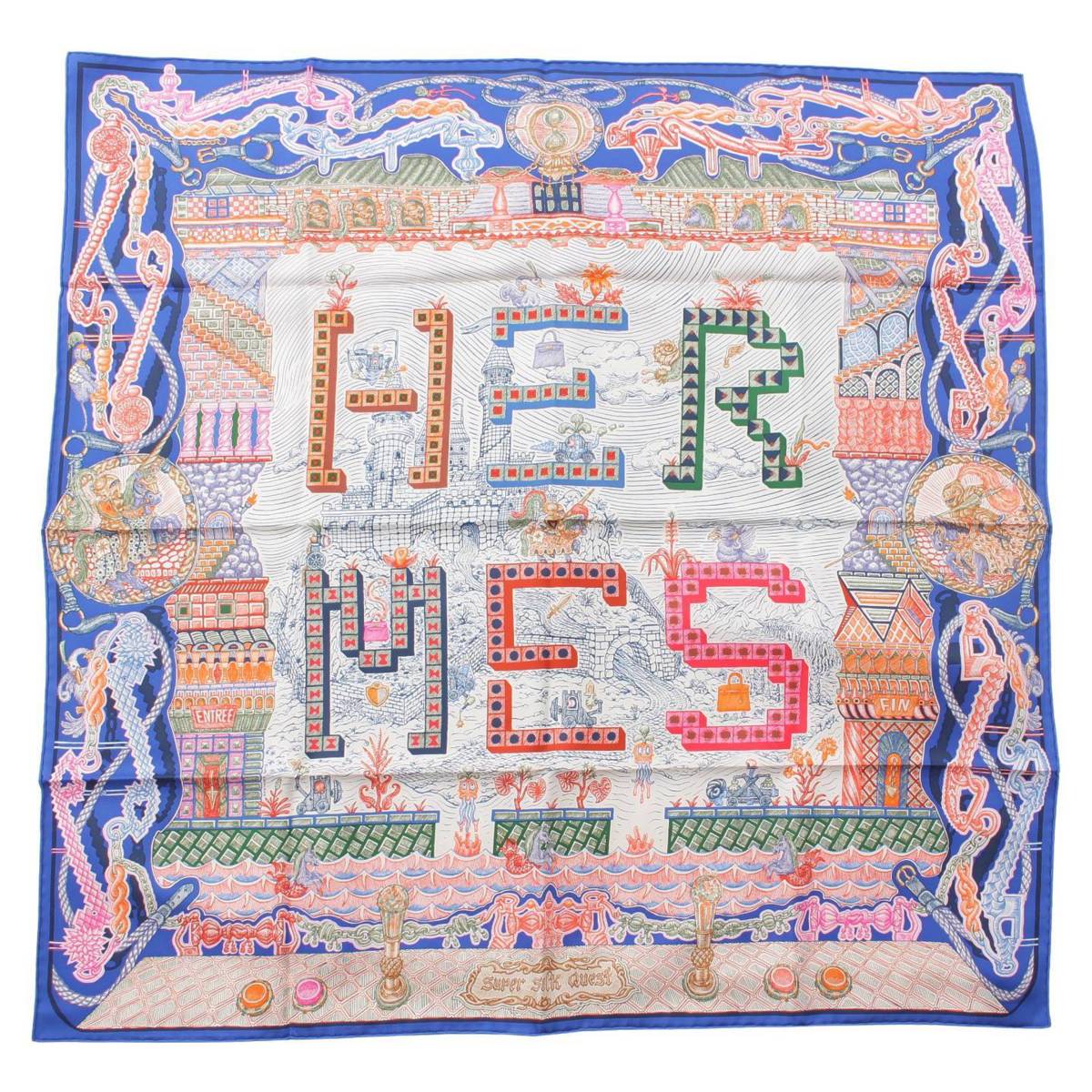 Hermes カレ90 シルク スカーフ super silk quest スーパーシルククエスト ブルー (207450