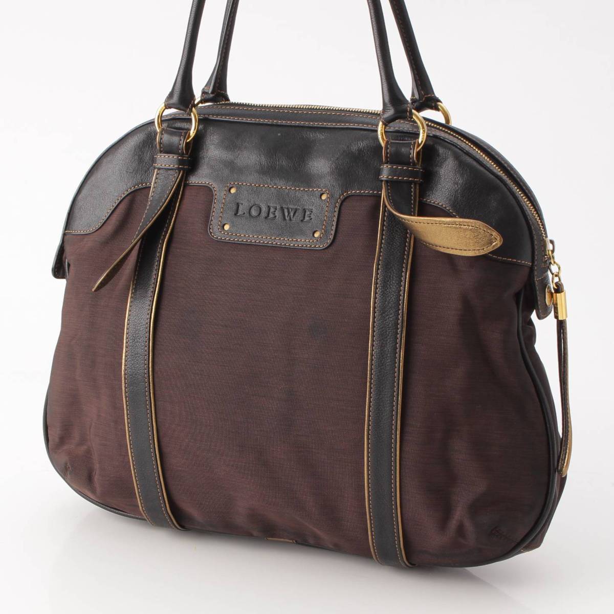 Loewe アナグラム ロゴ ナイロン×レザー ハンドバッグ ブラウン (206770