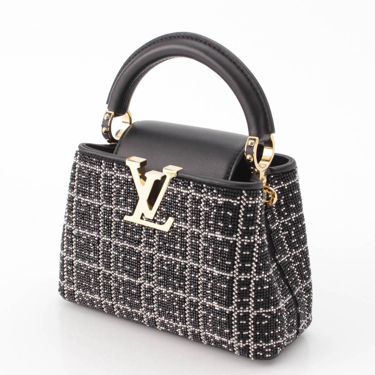 Louis Vuitton カプシーヌ ビーズ 刺繍 レザー 2way ハンドバッグ M25202 ブラック (205690