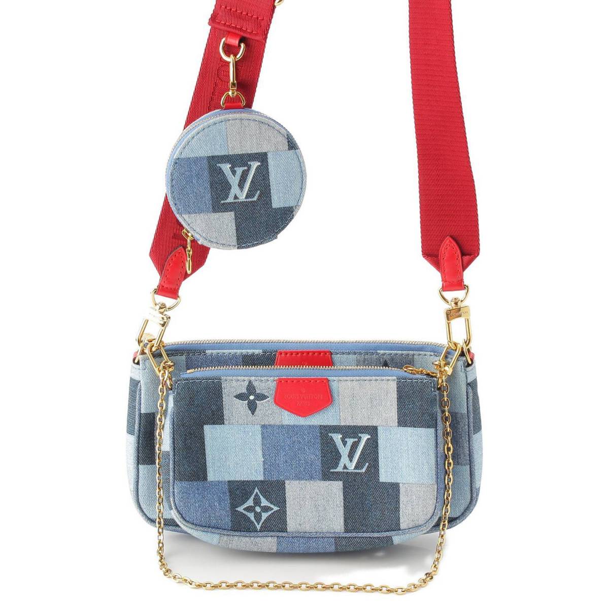 Louis Vuitton モノグラム デニム ミュルティポシェット アクセソワール ショルダーバッグ ブルー (210784