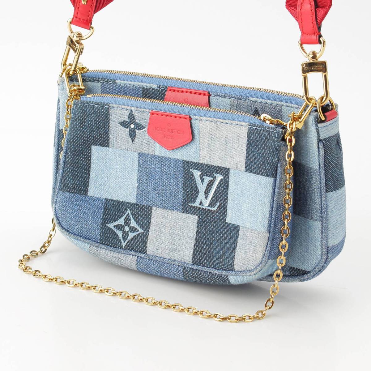 Louis Vuitton モノグラム デニム ミュルティポシェット アクセソワール ショルダーバッグ ブルー (210784