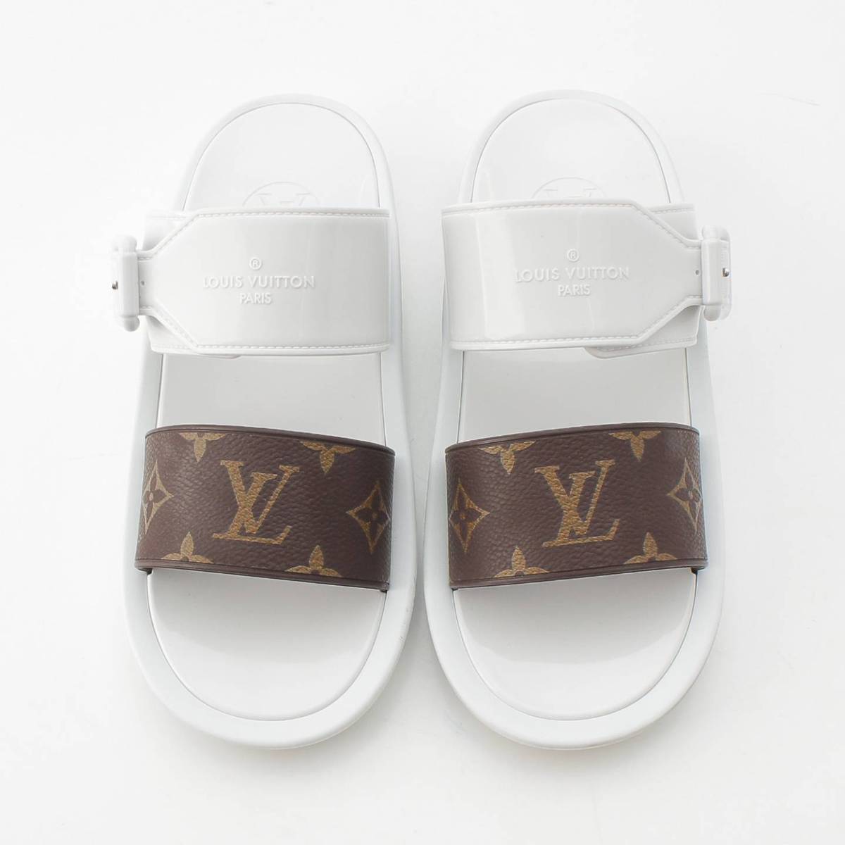 Louis Vuitton サンバスライン モノグラム ラバー フラットサンダル 1A66WY ホワイト ブラウン 36 (212281