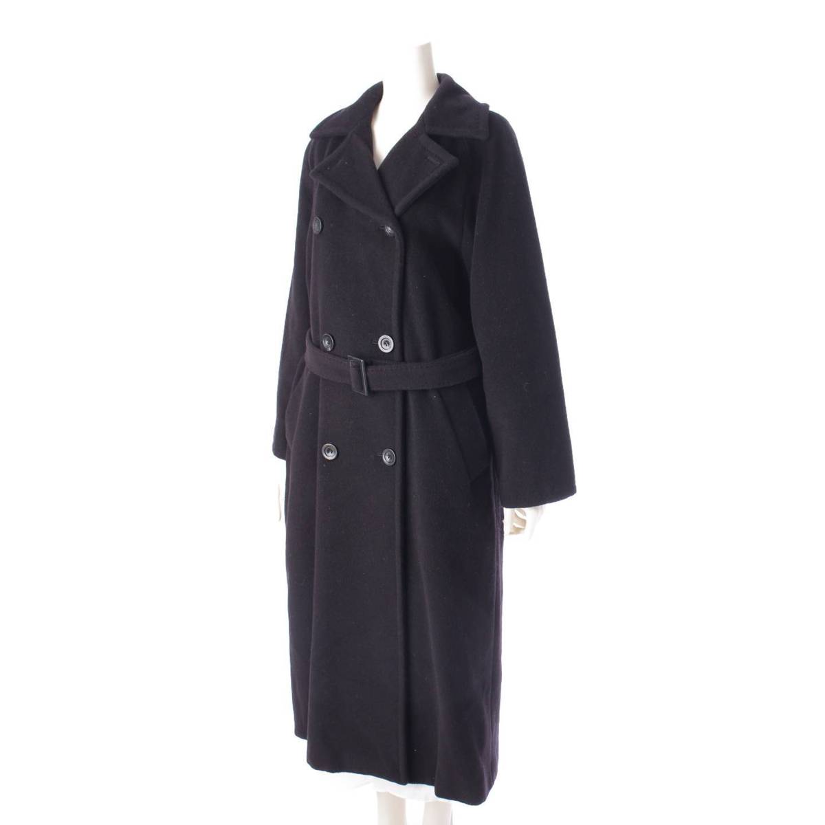 Max mara カシミヤ混 ウール ベルテッド ダブル ロングコート ブラック 38 (194691