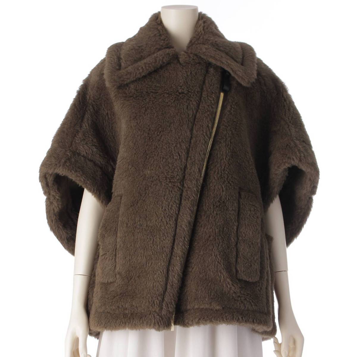 Max mara テディベア アルパカ混 ケープコート ポンチョ ジャケット 23473613336 カーキ SM (206763