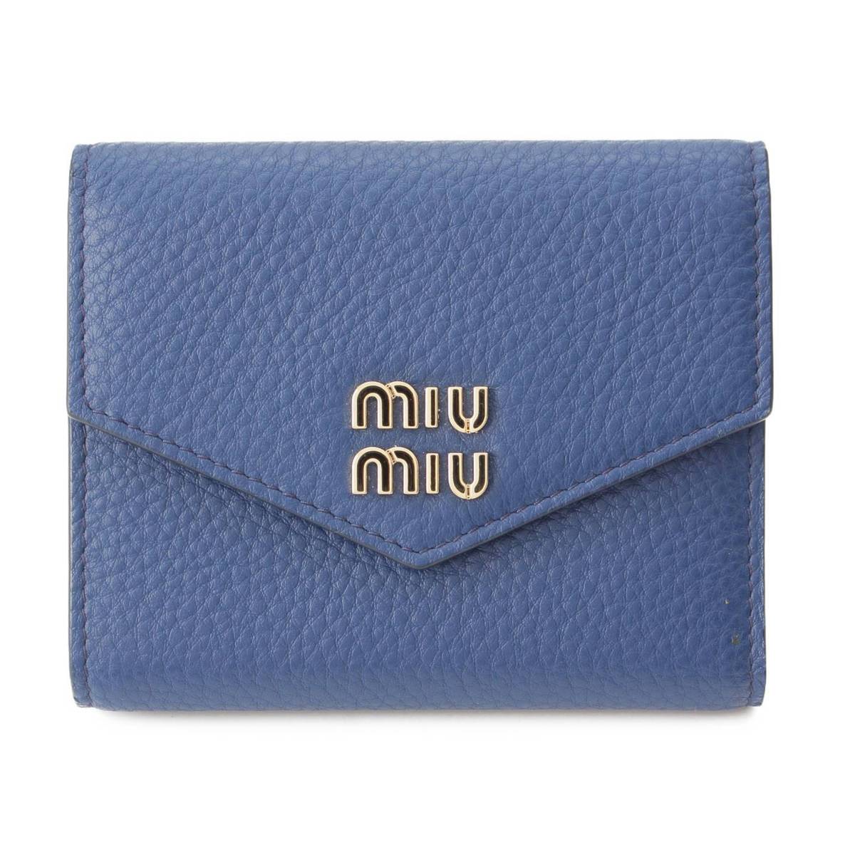 Miu Miu ロゴ レザー ヴィッテロダイノ コンパクトウォレット 二つ折財布 5MH040 ブルー (204502