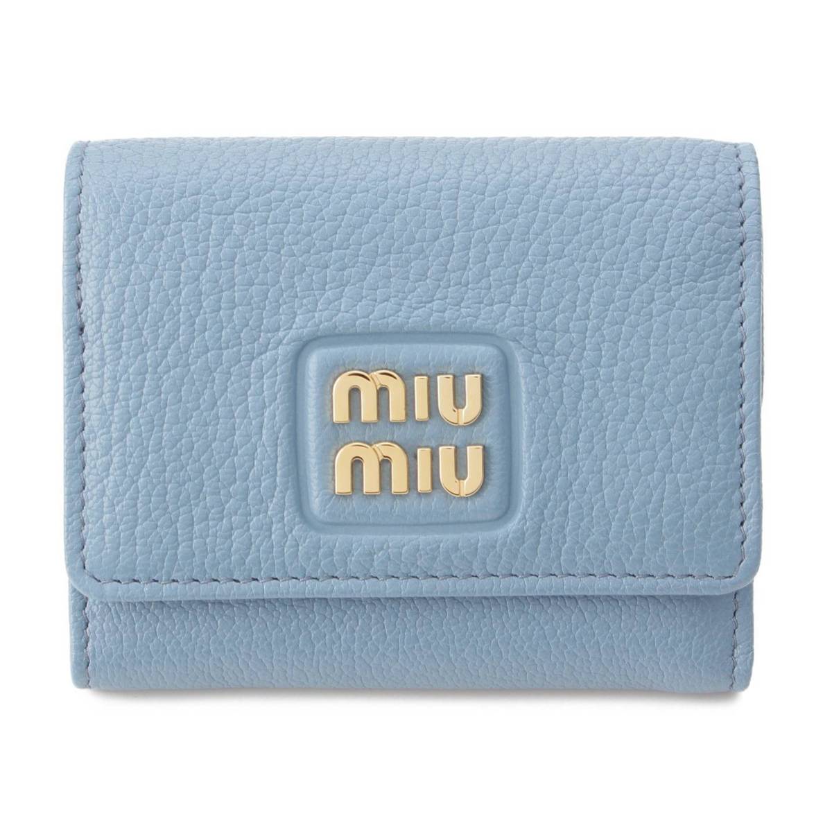 Miu Miu ロゴ レザー コンパクトウォレット 三つ折財布 5MH043 ブルー (204514