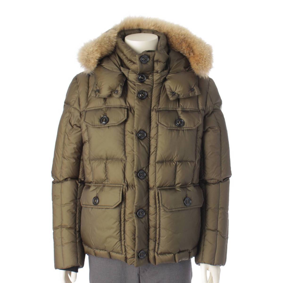 Moncler 15年 メンズ VION フード付き ジップアップ ダウンジャケット カーキ 3 (193068