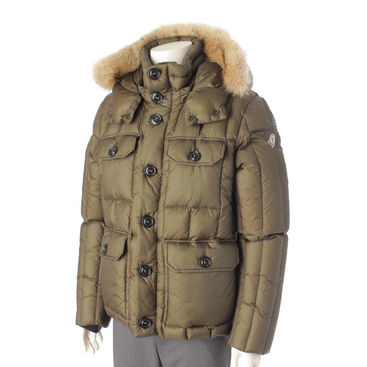 Moncler 15年 メンズ VION フード付き ジップアップ ダウンジャケット カーキ 3 (193068