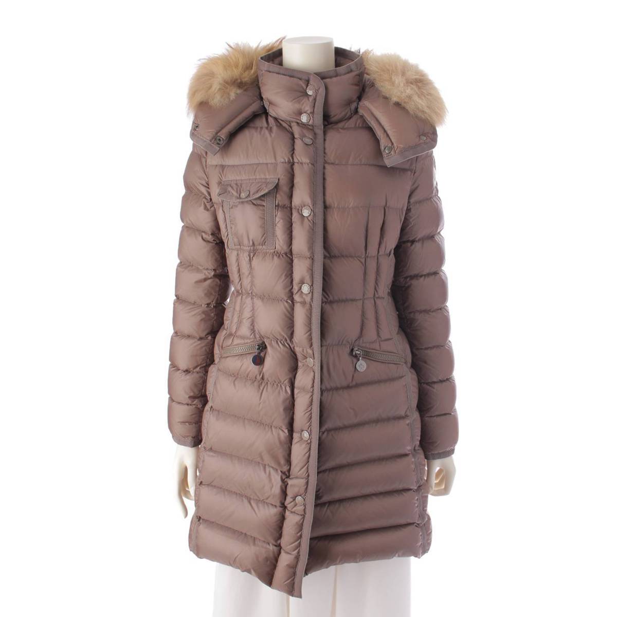 Moncler 15年 HERMIFUR エルミファー フード ロングダウンコート 49956 グレージュ 00 (201477