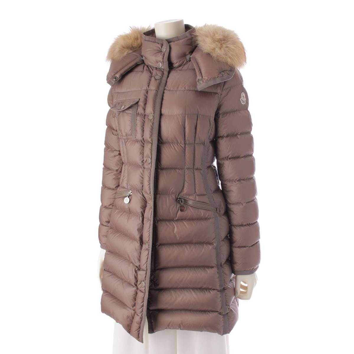 Moncler 15年 HERMIFUR エルミファー フード ロングダウンコート 49956 グレージュ 00 (201477