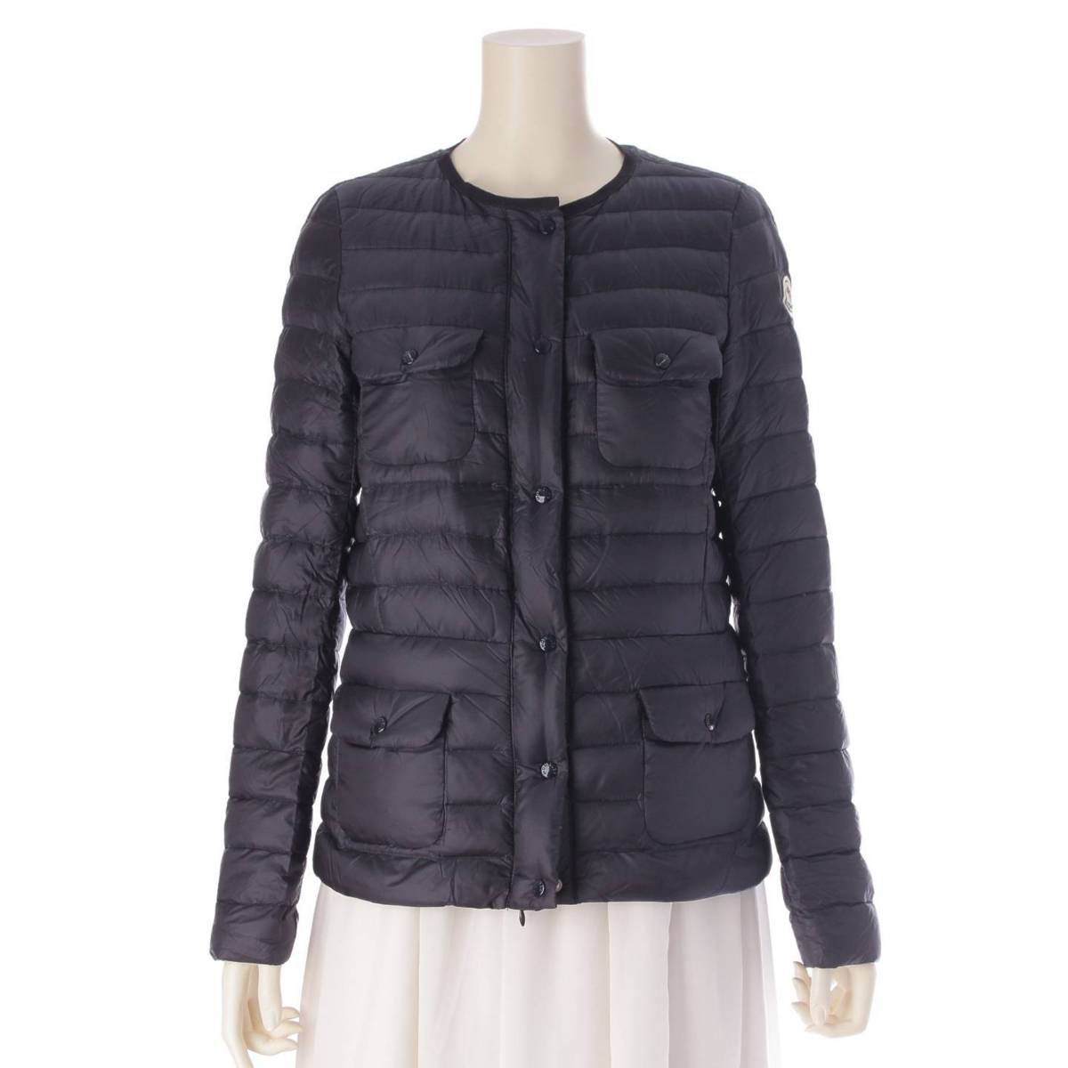 Moncler LEANDRA ノーカラー ライトダウンジャケット アウター 46317 ネイビー 00 (203555