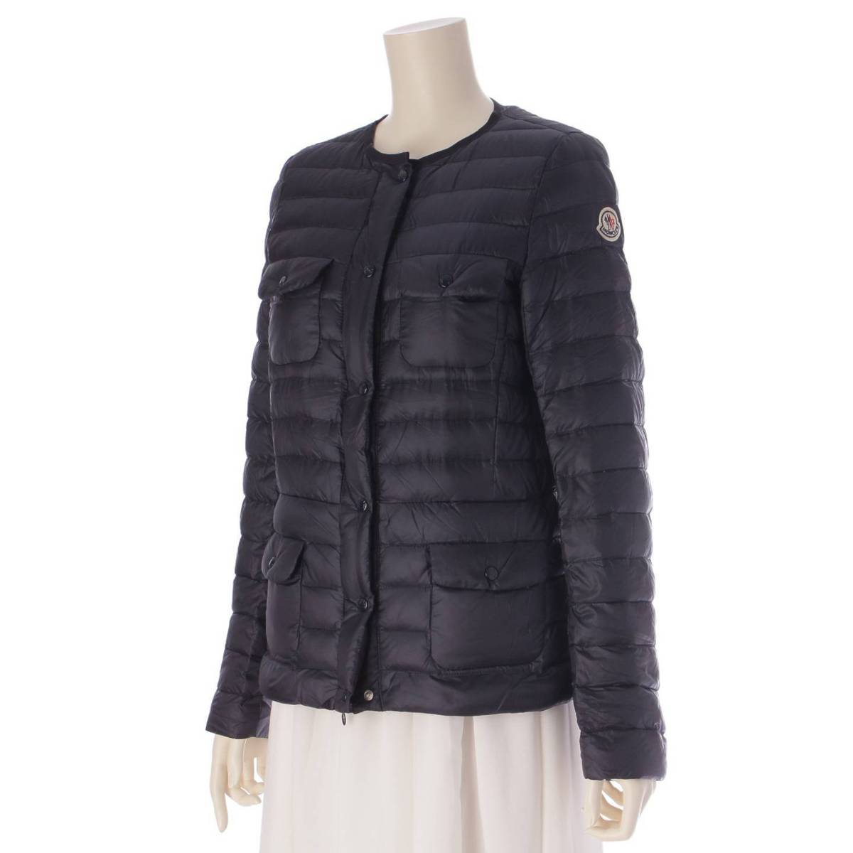 Moncler LEANDRA ノーカラー ライトダウンジャケット アウター 46317 ネイビー 00 (203555