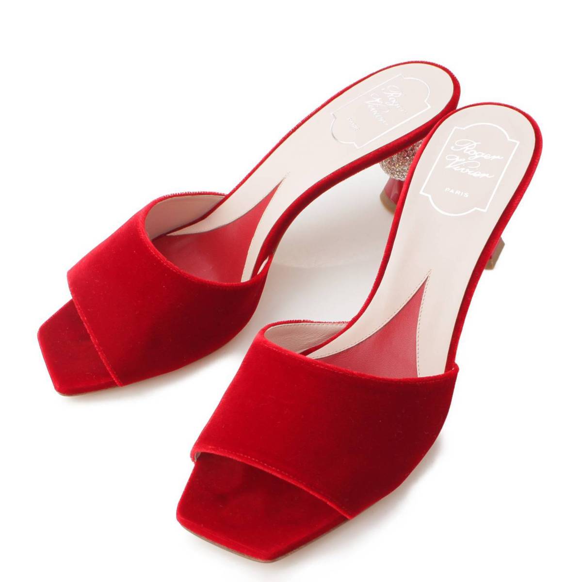 Roger Vivier Marlene ストラス ベルベット サンダル ミュール レッド 40 (196301