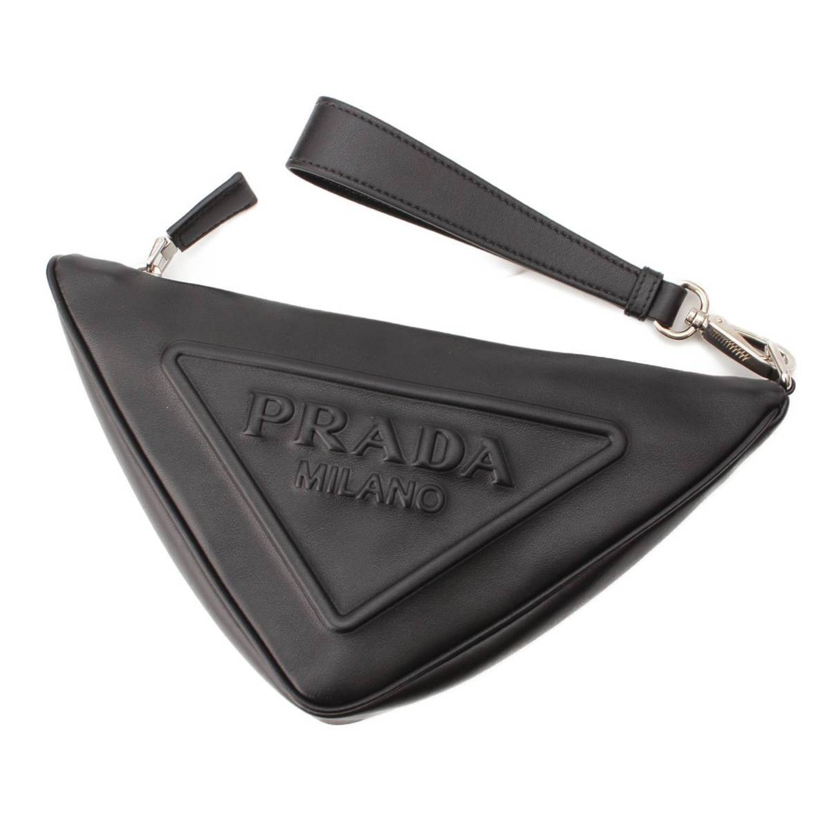 Prada メンズ トライアングル ロゴ レザー セカンド クラッチバッグ 1NE039 ブラック (204496