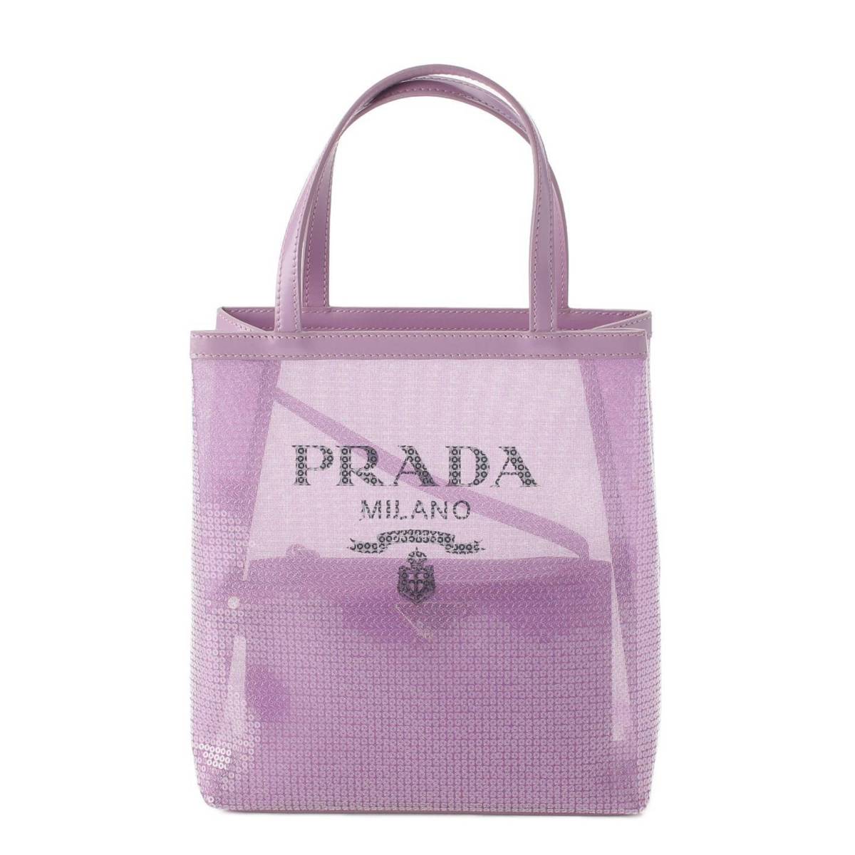 Prada スパンコール メッシュ スモール ショッピング ハンドバッグ 1BG417 パープル (204494